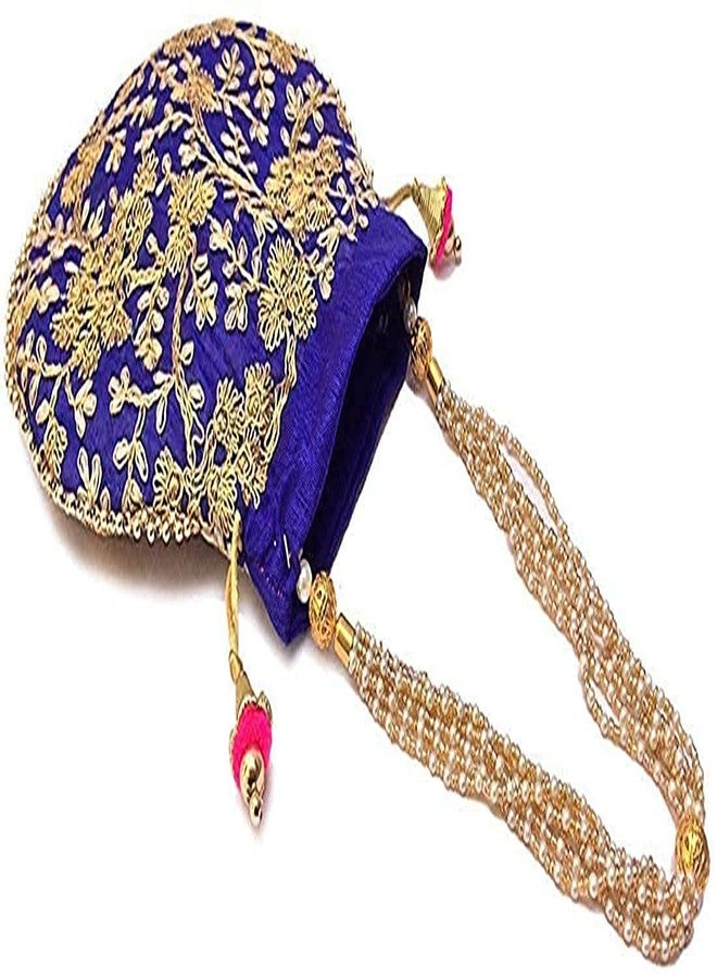 STLYZ Women's Potli Bag (Set Of 2) Rajasthani Style Silk Potli Handbag Wristlet Clutch Batwa Golden Work Embroidery Potli Wedding Gift For Ladies Ethnic Women Fashion Potli - Image 3